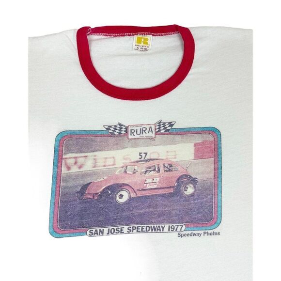 Vintage 1977 San Jose Speedway T-Shirt XL Ringer NASCAR Auto Racing California - Picture 1 of 9